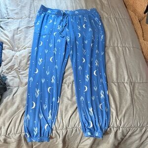 Blue Pajama Pants with Moon and Star Pattern